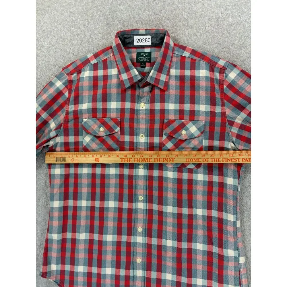 J Crew Heavyweight Plaid Flannel Long Sleeve Button Down Shirt (Men's XL) Red‎
